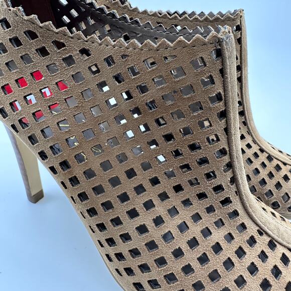 Marc Fisher Peddle Perforated Heels Womens 5.5M Brown Open Toe Back Zip Designer - Picture 7 of 10